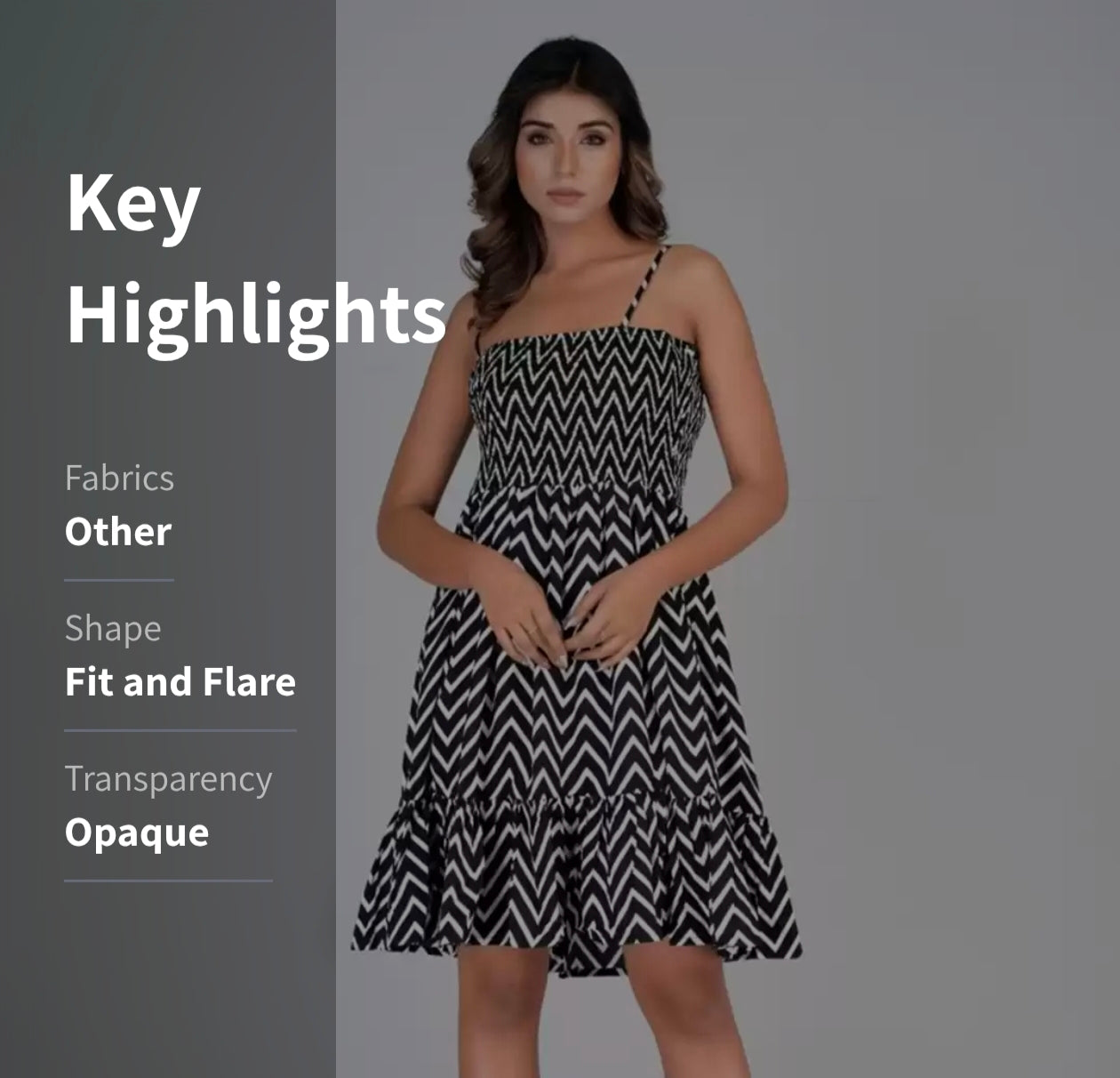 Chevron Printed Shoulder Strap Smocked Fit & Flare Dress